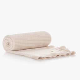 PAZ Rodríguez-Beige Knitted Cotton Baby Shawl (103cm) | Childrensalon Outlet