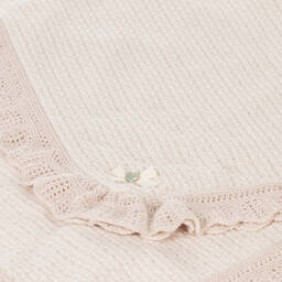 PAZ Rodríguez-Beige Knitted Cotton Baby Shawl (103cm) | Childrensalon Outlet