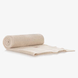 PAZ Rodríguez-Beige Knitted Cotton Baby Shawl (103cm) | Childrensalon Outlet