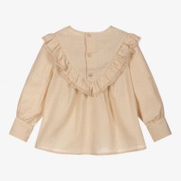 PAZ Rodríguez-بلوز قطن مزين بكشكش لون بيج للبنات | Childrensalon Outlet
