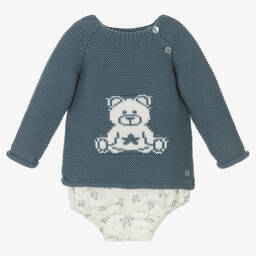 PAZ Rodríguez-Blue Teddy Knit Shorts Set | Childrensalon Outlet