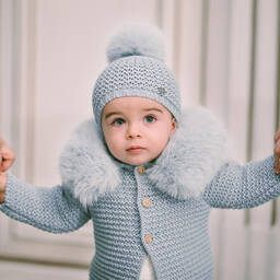 باز رودريغيز-جاكيت هودي مزيج صوف مارينو محبوك لون أزرق | Childrensalon Outlet