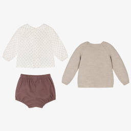 PAZ Rodríguez-طقم شورت بيج وأرجواني للمواليد | Childrensalon Outlet