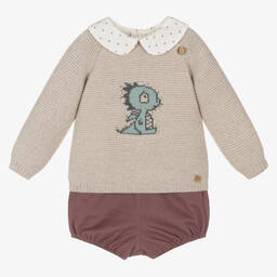PAZ Rodríguez-طقم شورت بيج وأرجواني للمواليد | Childrensalon Outlet