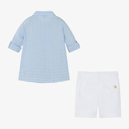 PAZ Rodríguez-Boys Blue Gingham Shirt & White Shorts Set | Childrensalon Outlet