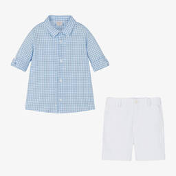 PAZ Rodríguez-Boys Blue Gingham Shirt & White Shorts Set | Childrensalon Outlet