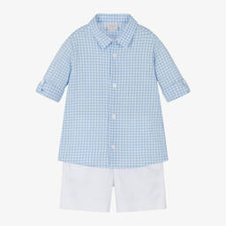 PAZ Rodríguez-Boys Blue Gingham Shirt & White Shorts Set | Childrensalon Outlet
