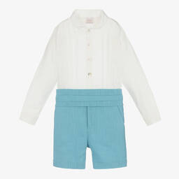 PAZ Rodríguez-Boys Blue & White Linen Shorts Set | Childrensalon Outlet