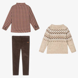 PAZ Rodríguez-Boys Brown & Beige Trouser Set | Childrensalon Outlet