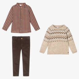 PAZ Rodríguez-Boys Brown & Beige Trouser Set | Childrensalon Outlet