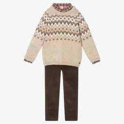 PAZ Rodríguez-Boys Brown & Beige Trouser Set | Childrensalon Outlet