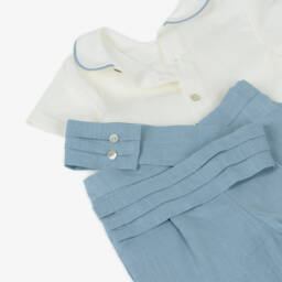 PAZ Rodríguez-Boys Classic Blue Linen Ensemble | Childrensalon Outlet