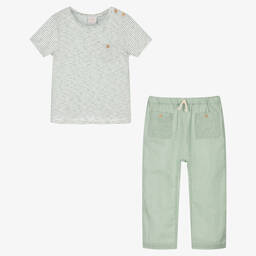PAZ Rodríguez-Футболка и зеленые брюки из хлопка и льна | Childrensalon Outlet