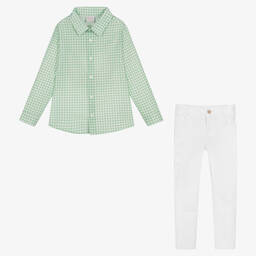 PAZ Rodríguez-طقم بنطلون قطن لون أخضر وأبيض للأولاد | Childrensalon Outlet