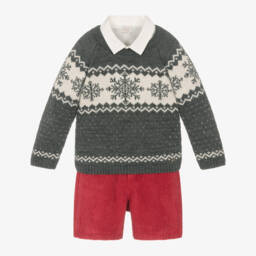 PAZ Rodríguez-Boys Grey Wool Festive Shorts Ensemble | Childrensalon Outlet