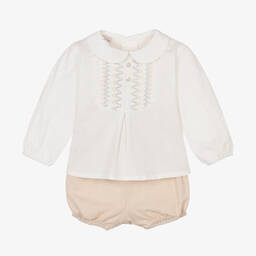 PAZ Rodríguez-Boys Ivory & Beige Cotton Shorts Set | Childrensalon Outlet