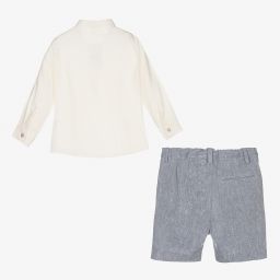 PAZ Rodríguez-طقم شورت أطفال ولادي مزيج قطن وكتان لون عاجي وأزرق | Childrensalon Outlet