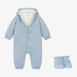PAZ Rodríguez-Boys Knitted Blue Pramsuit Set | Childrensalon Outlet