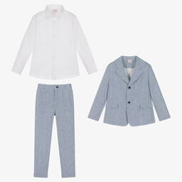 PAZ Rodríguez-Голубой льняной костюм для мальчиков | Childrensalon Outlet