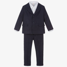 PAZ Rodríguez-Boys Navy Blue Linen Suit Set | Childrensalon Outlet