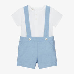 PAZ Rodríguez-طقم شورت أطفال ولادي قطن لون أبيض وأزرق | Childrensalon Outlet