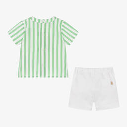 PAZ Rodríguez-Boys White & Green Stripe Cotton Shorts Set | Childrensalon Outlet