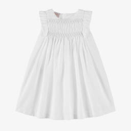 PAZ Rodríguez-Girls Airy White Cotton Plumeti Frock | Childrensalon Outlet