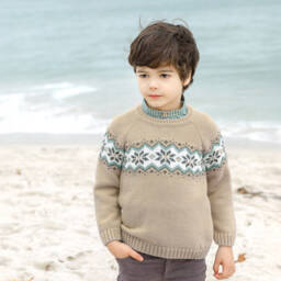 PAZ Rodríguez-Girls Beige Fair Isle Knit Jumper | Childrensalon Outlet