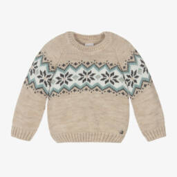 PAZ Rodríguez-Girls Beige Fair Isle Knit Jumper | Childrensalon Outlet