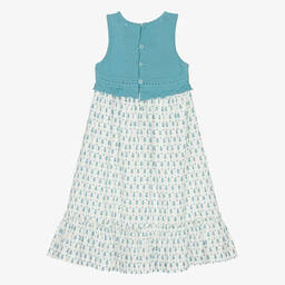 PAZ Rodríguez-Girls Blue & White Cotton Dress | Childrensalon Outlet