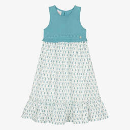 PAZ Rodríguez-Girls Blue & White Cotton Dress | Childrensalon Outlet
