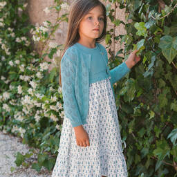 PAZ Rodríguez-Girls Blue & White Cotton Dress | Childrensalon Outlet