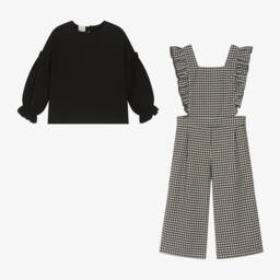 PAZ Rodríguez-Girls Checked Black Jumpsuit Ensemble | Childrensalon Outlet