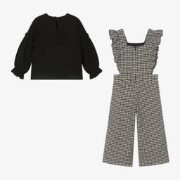 PAZ Rodríguez-Girls Checked Black Jumpsuit Ensemble | Childrensalon Outlet