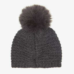 PAZ Rodríguez-Girls Grey Knitted Pom-Pom Hat | Childrensalon Outlet