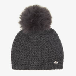 PAZ Rodríguez-Girls Grey Knitted Pom-Pom Hat | Childrensalon Outlet
