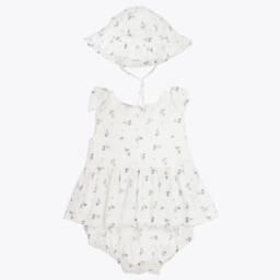 PAZ Rodríguez-طقم بناتي قصير من القطن العاجي مع قبعة شمس | Childrensalon Outlet