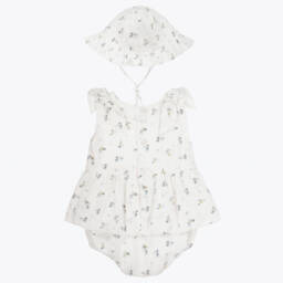 PAZ Rodríguez-طقم بناتي قصير من القطن العاجي مع قبعة شمس | Childrensalon Outlet