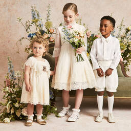 PAZ Rodríguez-Girls Ivory Embroidered Tulle  Dress | Childrensalon Outlet