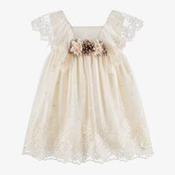 PAZ Rodríguez-Girls Ivory Embroidered Tulle  Dress | Childrensalon Outlet