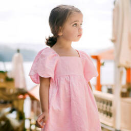 PAZ Rodríguez-Girls Pink Leaf-Embroidered Cotton Dress | Childrensalon Outlet