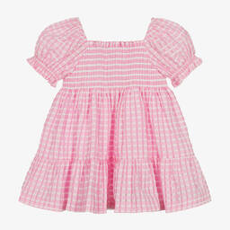 PAZ Rodríguez-Girls Pink Shirred Gingham Seersucker Dress | Childrensalon Outlet