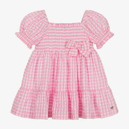 PAZ Rodríguez-Girls Pink Shirred Gingham Seersucker Dress | Childrensalon Outlet