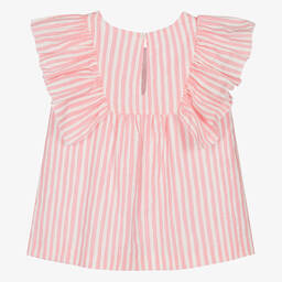 PAZ Rodríguez-Хлопковая блузка в розовую полоску с рюшами для девочек | Childrensalon Outlet