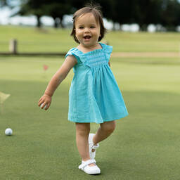 PAZ Rodríguez-Girls Turquoise Blue Cotton Dress | Childrensalon Outlet