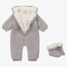 PAZ Rodríguez-Grey Cotton Knit Pramsuit & Booties | Childrensalon Outlet