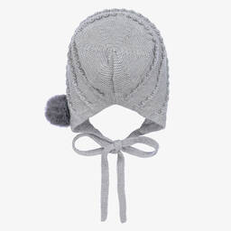 PAZ Rodríguez-Grey Merino Wool Knitted Baby Bonnet | Childrensalon Outlet