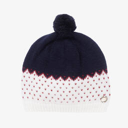 PAZ Rodríguez-Navy Blue & Ivory Pom-Pom Hat | Childrensalon Outlet