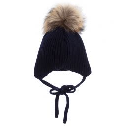 PAZ Rodríguez-قبعة بوم - بوم  صوف و فرو لون كحلي و بيج | Childrensalon Outlet