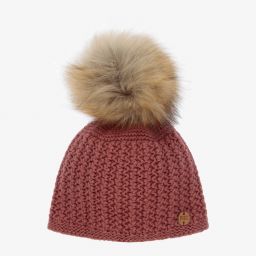 PAZ Rodríguez-قبعة بوم-بوم صوف مارينو وفرو صناعي لون زهري للبنات | Childrensalon Outlet